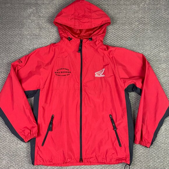 Honda Red Riders Club Anorak Windbreaker Jacket Men's Medium EZEM  System Hooded - Picture 2 of 16